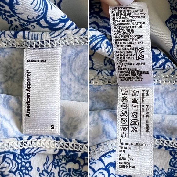 American Apparel Nylon Tricot Floral Halter Skater Dress in White & Blue • S - Picture 5 of 5